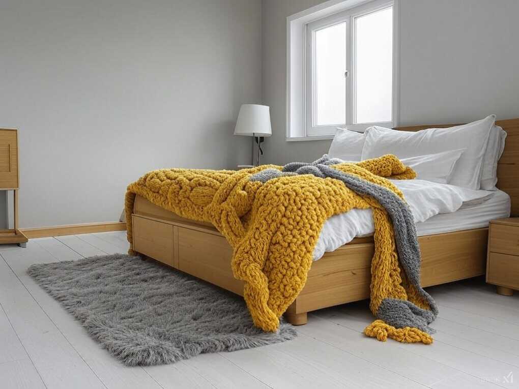 Yellow and Gray Scandinavian Bedroom