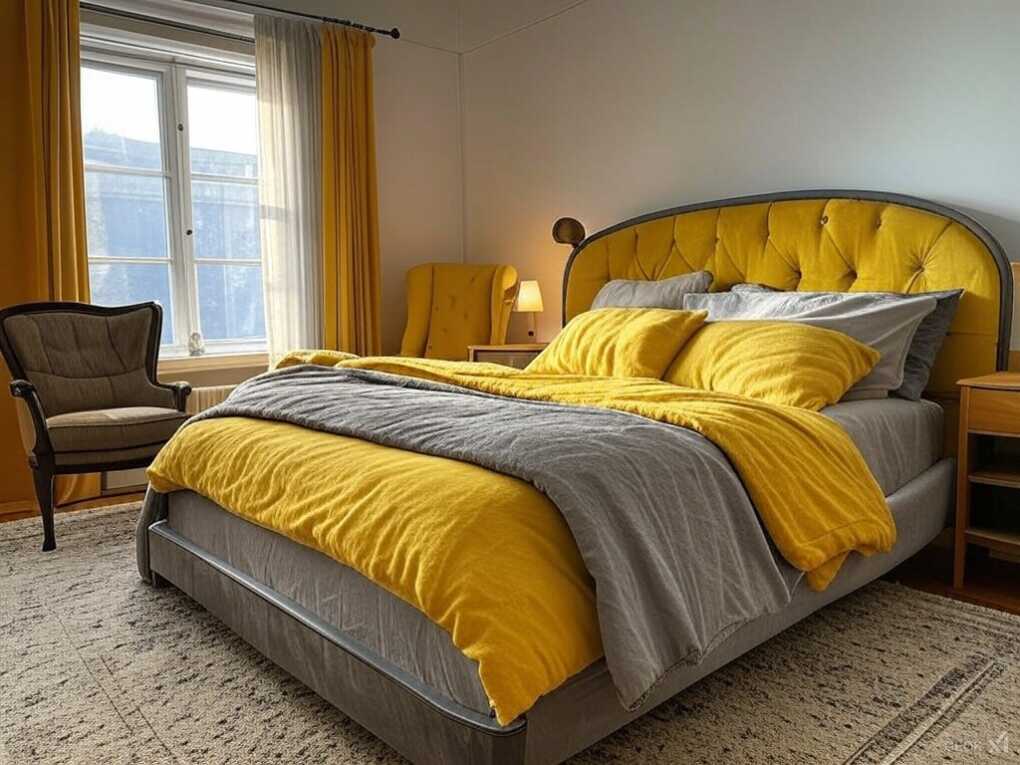 Yellow and Gray Vintage Bedroom