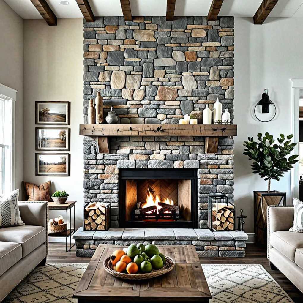 Fireplace with a Stone Mantel