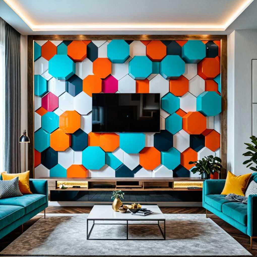 Floating TV with Geometric Panels