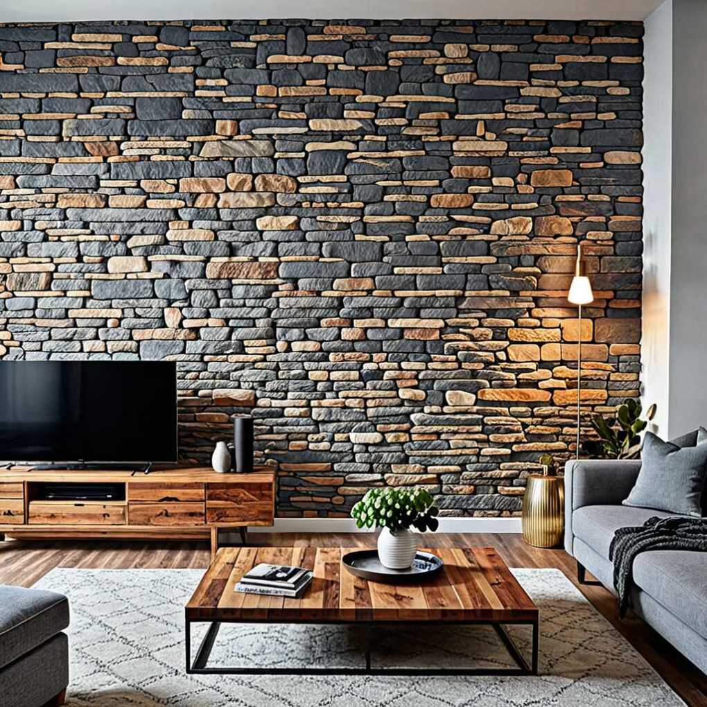 TV Wall with Stone or Brick Accents