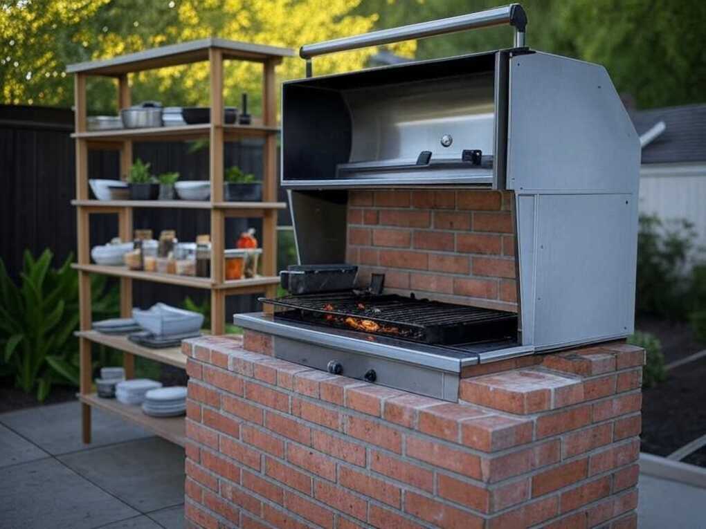 Built-in Charcoal Grill with Shelving