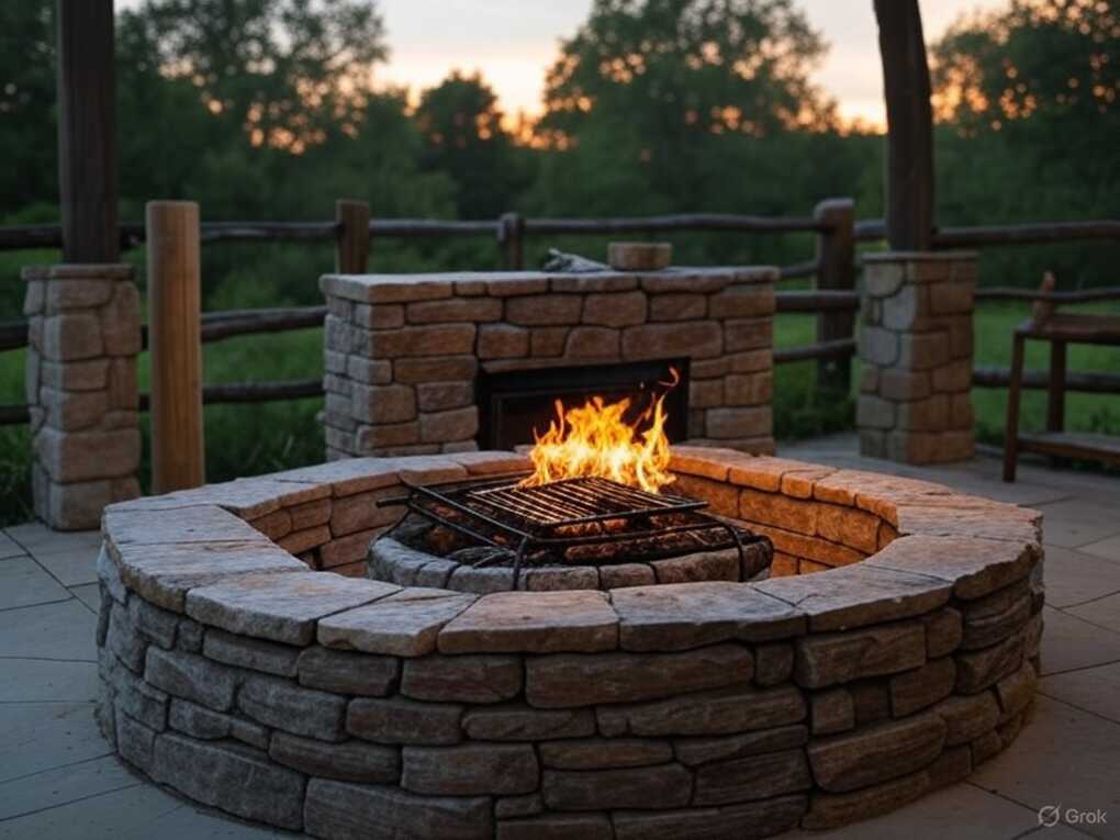 Rustic Fire Pit with Cooking Rack